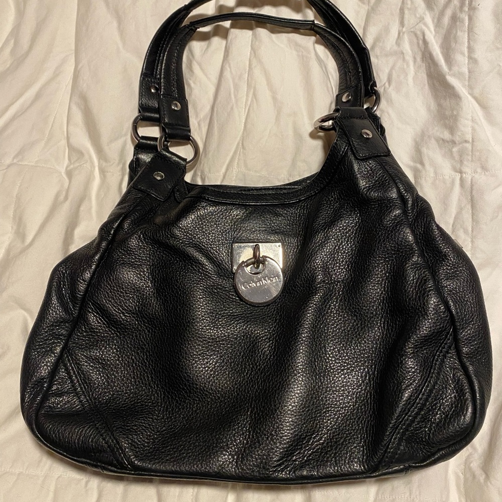 Vintage Black Leather CALVIN KLEIN Purse or Hobo Bag
